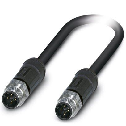 Phoenix Contact, 2m Cat5, Black M12 to Male M12 Male, Shielded Shielded, Terminated [1454231]; 255-8859