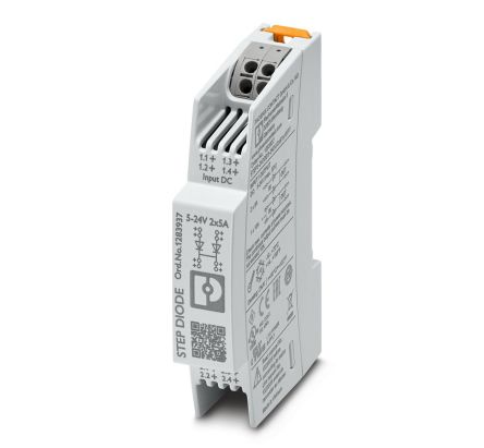 Phoenix Contact Redundancy module, for use with STEP 3 Power Supplies, STEP3-DIODE/5-24DC/2X5/1X10/PT Series [1283937]; 255-9490