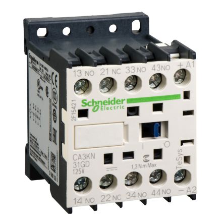 Schneider Electric Control Relay 2 NO + 2NC, 10 A Contact Rating, 3 W, 125 V dc, TeSys [CA3KN31GD]; 256-4090