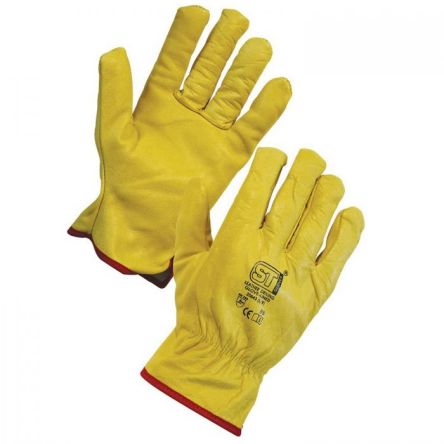 Supertouch Yellow Fleece Abrasion Resistant, Cut Resistant, Tear Resistant Work Gloves, Size 10, Leather Coating [2064-10]; 256-5129