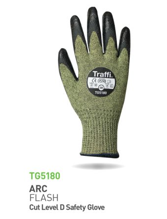 Traffi Green Acrylic, Aramid, Glass Fibre Abrasion Resistant, Chemical Resistant, Extra Grip Work Gloves, Size 9, [TG5180-09]; 256-5200