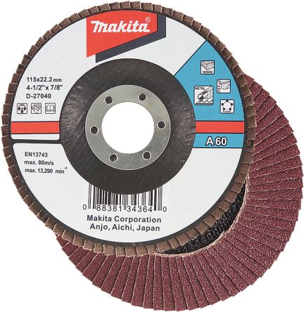 Makita Aluminium Oxide Flap Disc, 115mm, A60 Grit, 1 in pack [D-27040]; 256-6113