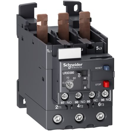 Schneider Electric Thermal Overload Relay 1 NO + 1 NC, 70 → 80 A F.L.C, 10 A Contact Rating, 690 V, TeSys [LR3D380]; 256-6650