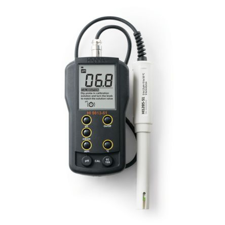 Hanna Instruments HI-9813-51 pH Meter, 0.1pH Accuracy, 0.1pH Resolution, 14pH Max, +60 °C Max [HI-9813-51]; 256-9829