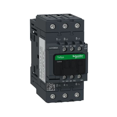 Schneider Electric TeSys D LC1D Contactor, 12 V dc Coil, 3-Pole, 65 A, 3 NO [LC1D65AJD]; 257-0791