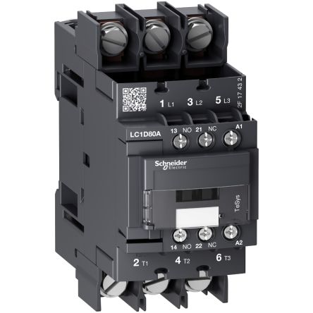 Schneider Electric TeSys D LC1D Contactor, 3-Pole, 80 A, 1 NO + 1 NC [LC1D80A6M7]; 257-0818