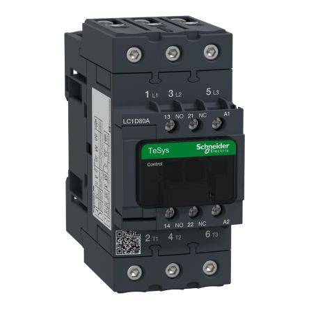 Schneider Electric TeSys D LC1D Contactor, 3-Pole, 80 A, 1 NO + 1 NC [LC1D80AG7]; 257-0823