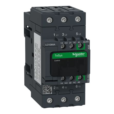Schneider Electric TeSys D LC1D Contactor, 3-Pole, 80 A, 1 NO + 1 NC [LC1D80AKUE]; 257-0824