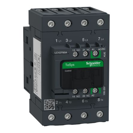 Schneider Electric TeSys D LC1D Contactor, 100 to 250 V ac/dc Coil, 4-Pole, 66 A, 1 NO + 1 NC [LC1DT60AKUE]; 257-0885
