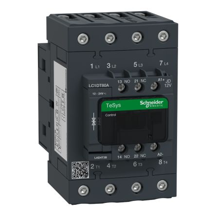 Schneider Electric TeSys D LC1D Contactor, 12 V dc Coil, 4-Pole, 80 A, 4NO [LC1DT80AJD]; 257-0894