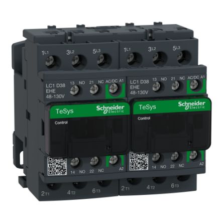 Schneider Electric TeSys D LC2D Reversing Contactor, 48-130 V Coil, 3-Pole, 38 A, 1 NO + 1 NC [LC2D38EHE]; 257-1001