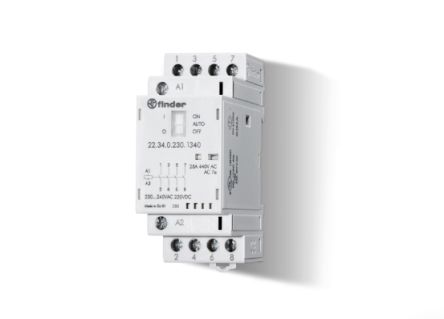 Finder Contactor Relay, 24 V ac/dc Coil, 4-Pole, 25 A, 4 kW, 4 NO, 250/440 V ac [223400244340]; 257-7349