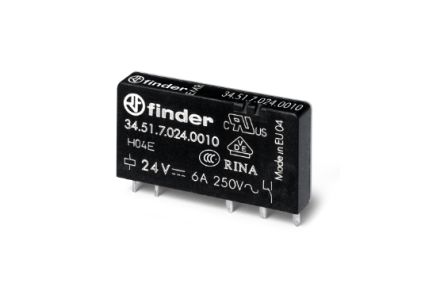 Finder 34 Series Industrial Relay, 10 A Load, PCB Mount, Plug In, 400 V ac Load, 60 V dc Control [345170244310]; 257-7354