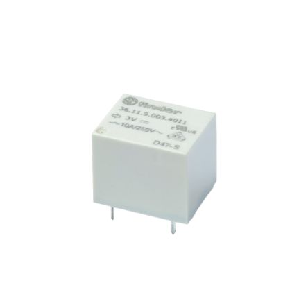 Finder PCB Mount Relay, 3V dc Coil, 10A Switching Current, SPDT [361190034011]; 257-7356
