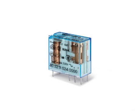Finder PCB Mount Power Relay, 24V ac/dc Coil, 8A Switching Current, DPDT [405260240000]; 257-7365