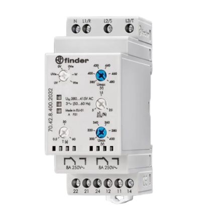 Finder Voltage Monitoring Relay, 3 Phase, DPDT [704284002032]; 257-7413