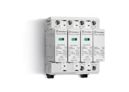 Finder 3 Phase Surge Protector, 40kA, 275V ac [7P2482751020]; 257-7421