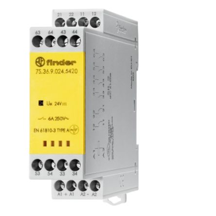 Finder DIN Rail Power Relay, 24V dc Coil, 6A Switching Current, 4NO/2NC [7S3690245420]; 257-7424