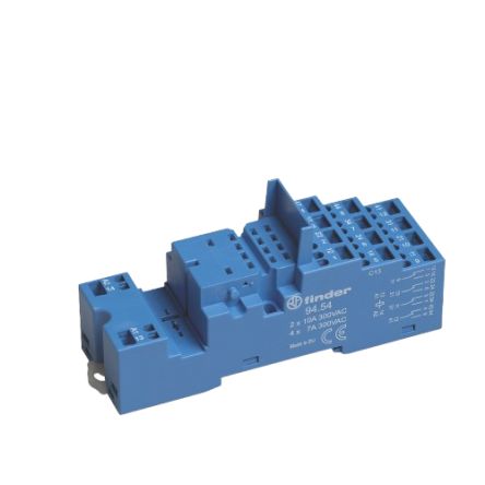Finder 94 Series 250V DIN Rail Relay Socket, for use with 55.32, 55.34 Series Relays [9454SPA]; 257-7429