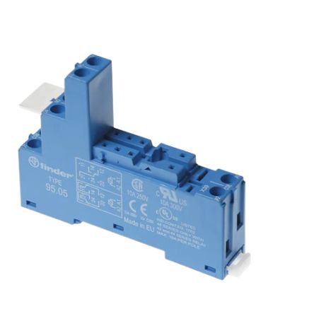 Finder 95 Series 250V Rail or Panel Mount Relay Socket, for use with 40.51, 40.52, 40.61, 40.62 Series Relay [9505SMA]; 257-7430
