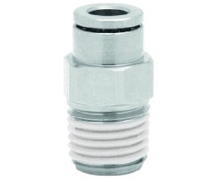 Norgren PNEUFIT 10 Series Straight Threaded Adaptor, R 1/8 Male to Push In 8 mm, Threaded-to-Tube Connection Style [101250818]; 259-5205