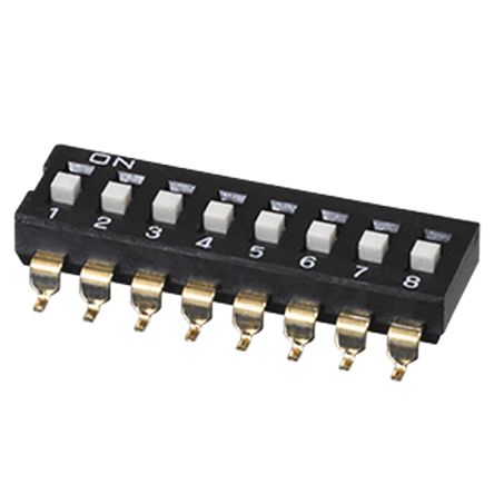 Same Sky 2 Way Surface Mount DIP Switch SPST, Flat Actuator [DS04-254-2-02BK-SMT-TR]; 259-6372