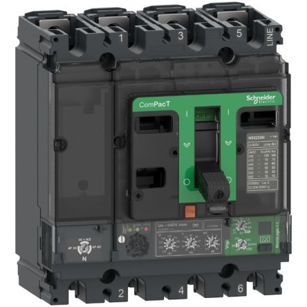 Schneider Electric, ComPacT MCCB 4P 100A, Fixed Mount [C25F44V100]; 260-7892