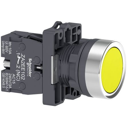 Schneider Electric - Easy Series XA2 Series Illuminated Push Button Switch, NO, 1 NO Slow-break, Yellow LED, 240V, IP65 [XA2EA51]; 260-9836