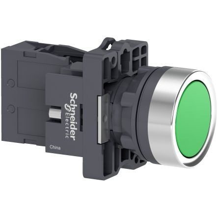 Schneider Electric - Easy Series XA2 Series Illuminated Push Button Switch, NO, 1 NO Slow-break, Green LED, 240V, IP65 [XA2EH031]; 260-9857