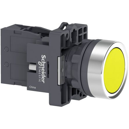 Schneider Electric - Easy Series XA2 Series Illuminated Push Button Switch, NO, 1 NO Slow-break, Yellow LED, 240V, IP65 [XA2EH051]; 260-9859