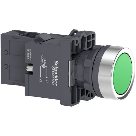 Schneider Electric - Easy Series XA2 Series Illuminated Illuminated Push Button Switch, NO, 1 NO Slow-break, Green LED, [XA2EW33M1]; 260-9943