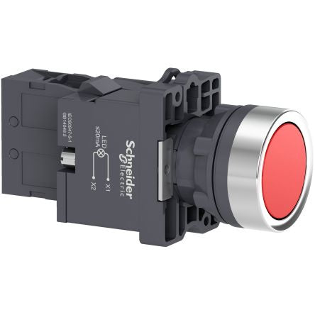 Schneider Electric - Easy Series XA2 Series Illuminated Illuminated Push Button Switch, NO, 1 NO Slow-break, Red LED, [XA2EW34M1]; 260-9947