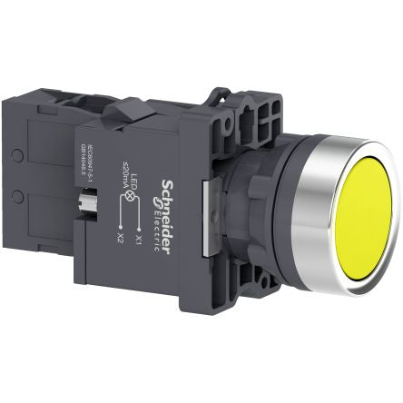 Schneider Electric - Easy Series XA2 Series Illuminated Illuminated Push Button Switch, NO, 1 NO Slow-break, Amber LED, [XA2EW35M1]; 260-9951