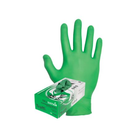 Traffi TD04 Green Powder-Free Nitrile Disposable Gloves, Size L, 100 per Pack [TD04-L]; 261-0192