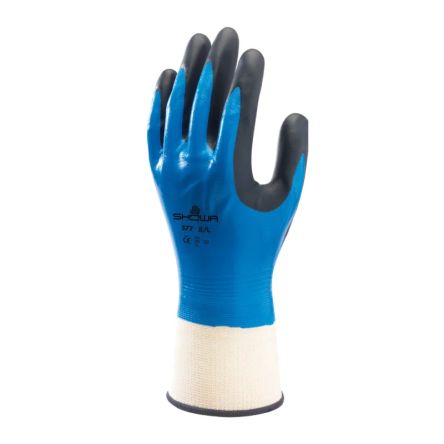 Showa Blue Nylon, Polyester Grip and Abrasion Resistance, Oil Resistant, Wet Resistance Work Gloves, Size 6, Nitrile [SHO377]; 261-2522