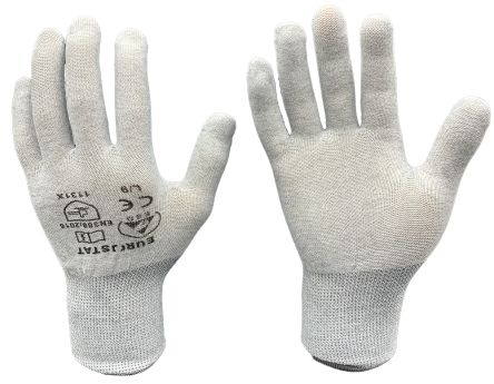 EUROSTAT Grey Polyester General Purpose Anti-Static Gloves, Size 8 [51-680-0405B]; 261-4557