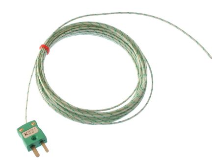 RS PRO Type K Exposed Junction Thermocouple 2m Length, 1/0.3mm Diameter, -60°C → +350°C [0]; 262-3208