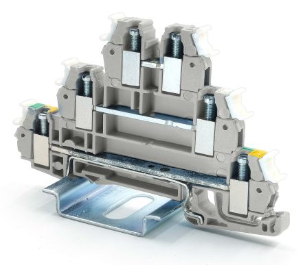 RS PRO 3-Way DIN Rail Earth Terminal Block, 2.5mm², 26 → 14 AWG Wire, Cage Clamp, PA 66 Housing [0]; 262-4219