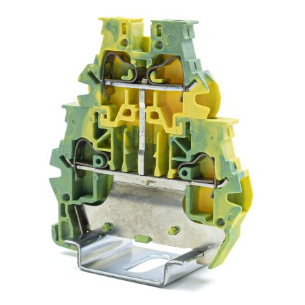 RS PRO 1-Way DIN Rail Earth Terminal Block, 4mm², 24 → 10 AWG Wire, Spring, PA 66 Housing [0]; 262-4345