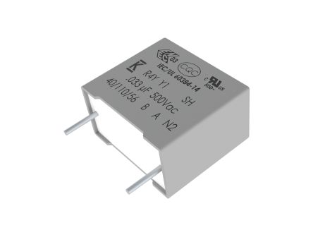 KEMET R4Y Polypropylene Film Film Capacitor, 500V dc, ±10%, 15nF, Through Hole [R4Y5N21505000K]; 263-0018