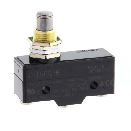 Omron Plunger Limit Switch, NO/NC, IP00, SPDT, Thermosetting Resin Housing, 500V ac Max, 15A Max [Z-15GQ-B]; 264-0685