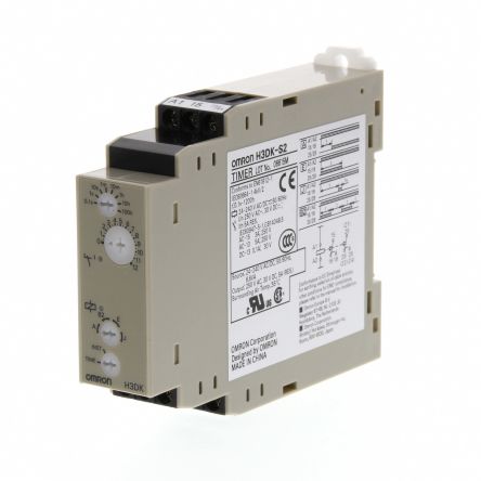 Omron H3DK Series DIN Rail Mount Timer Relay, 24-240V ac/dc, 2-Contact, 0.1s → 1200h, DPDT [H3DK-S2 24-240VAC/DC]; 264-1643