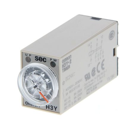Omron Plug In Timer Relay, 200-230V ac, 4-Contact, 30min, 1-Function, DPDT [H3Y-2 AC200-230 30M]; 264-1666