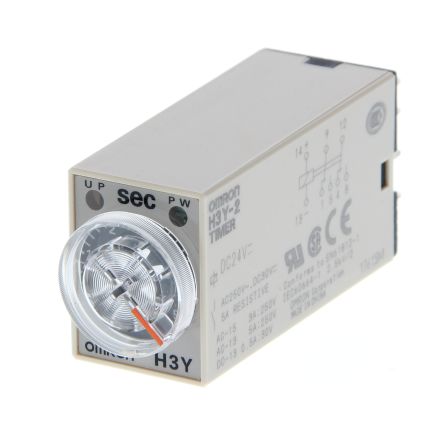 Omron Plug In Timer Relay, 24V dc, 4-Contact, 30s, 1-Function, DPDT [H3Y-2 DC24 30S]; 264-1668