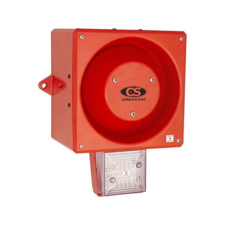Clifford & Snell YL80 Hi Vis Series Clear Sounder Beacon, 230 V ac, IP66, Wall or Bulkhead, 116dB at 1 Metre [245359]; 264-6134