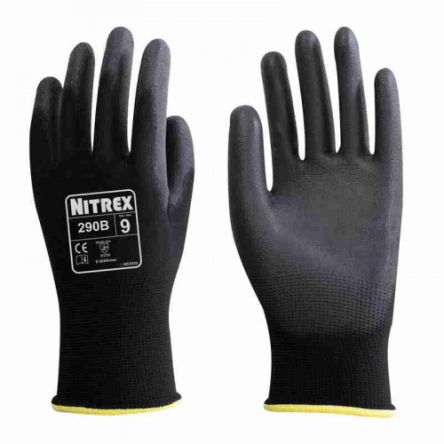 Unigloves 290B Black Polyester (Liner) Abrasion Resistant, General Purpose Work Gloves, Size 8, Polyurethane Coating [290B-08]; 264-6798
