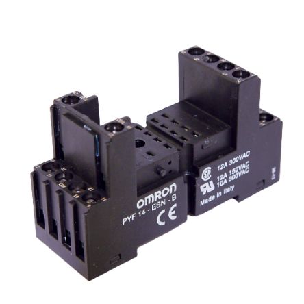 Omron MY4 14 Pin 250V ac DIN Rail Relay Socket, for use with MY2, MY4 [PYF14-ESN-B]; 264-7453