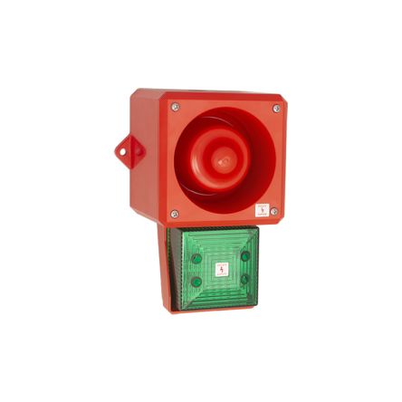 Clifford & Snell YL50 Hi Vis Series Green Sounder Beacon, 230 V ac, IP66, Bulkhead, Flat Wall, 112dB at 1 Metre [245306]; 264-7938