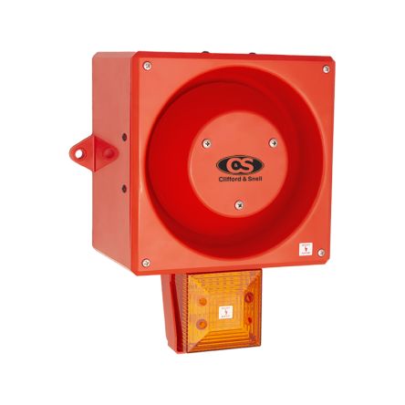 Clifford & Snell YL80 Hi Vis Series Amber Sounder Beacon, 115 V ac, IP66, Bulkhead, Flat Wall, 116dB at 1 Metre [245346]; 264-7946