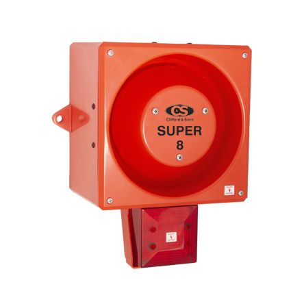 Clifford & Snell YL80 Hi Vis Series Red Sounder Beacon, 24 V dc, IP66, Bulkhead, Flat Wall, 116dB at 1 Metre [245371]; 264-7952